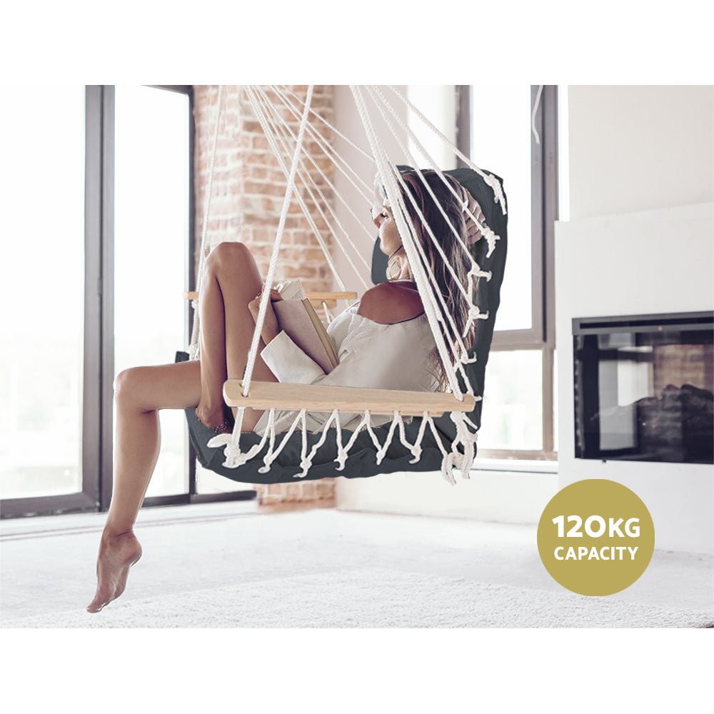 Hammock Chair Hanging with Armrest Camping Hammocks Grey - Furniture > Outdoor > Outdoor Chairs - Rivercity House & Home Co. (ABN 18 642 972 209) - Affordable Modern Furniture Australia
