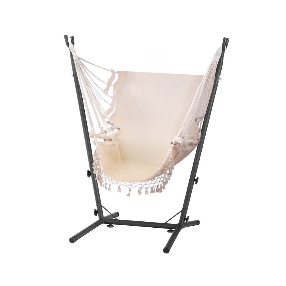 Hammock Chair Outdoor Camping Hanging with Stand Cream - Home & Garden > Hammocks - Rivercity House & Home Co. (ABN 18 642 972 209) - Affordable Modern Furniture Australia