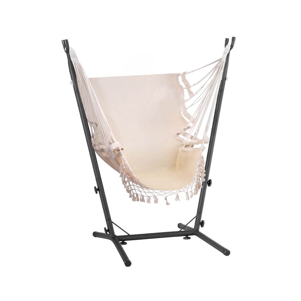 Hammock Chair Outdoor Camping Hanging with Stand Cream - Home & Garden > Hammocks - Rivercity House & Home Co. (ABN 18 642 972 209) - Affordable Modern Furniture Australia