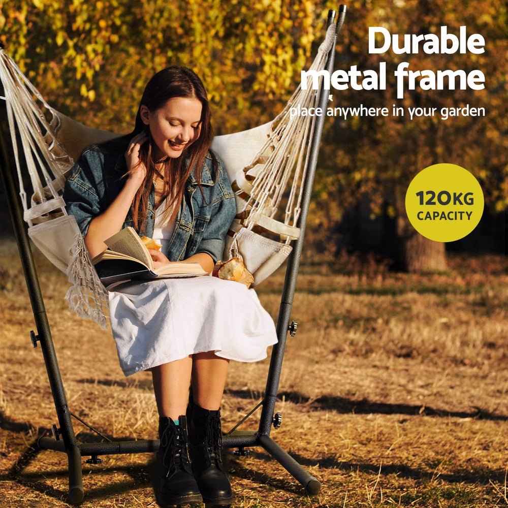 Hammock Chair Outdoor Camping Hanging with Stand Cream - Home & Garden > Hammocks - Rivercity House & Home Co. (ABN 18 642 972 209) - Affordable Modern Furniture Australia