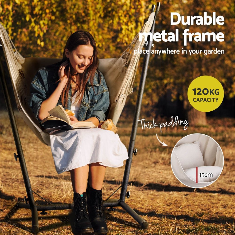 Hammock Chair Outdoor Camping Hanging with Stand Cream - Home & Garden > Hammocks - Rivercity House & Home Co. (ABN 18 642 972 209) - Affordable Modern Furniture Australia