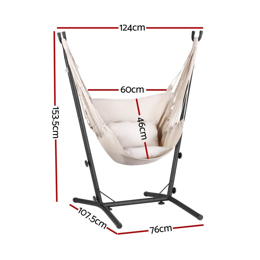 Hammock Chair Outdoor Camping Hanging with Stand Cream - Home & Garden > Hammocks - Rivercity House & Home Co. (ABN 18 642 972 209) - Affordable Modern Furniture Australia