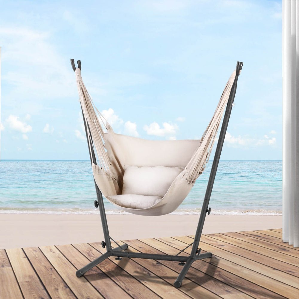 Hammock Chair Outdoor Camping Hanging with Stand Cream - Home & Garden > Hammocks - Rivercity House & Home Co. (ABN 18 642 972 209) - Affordable Modern Furniture Australia