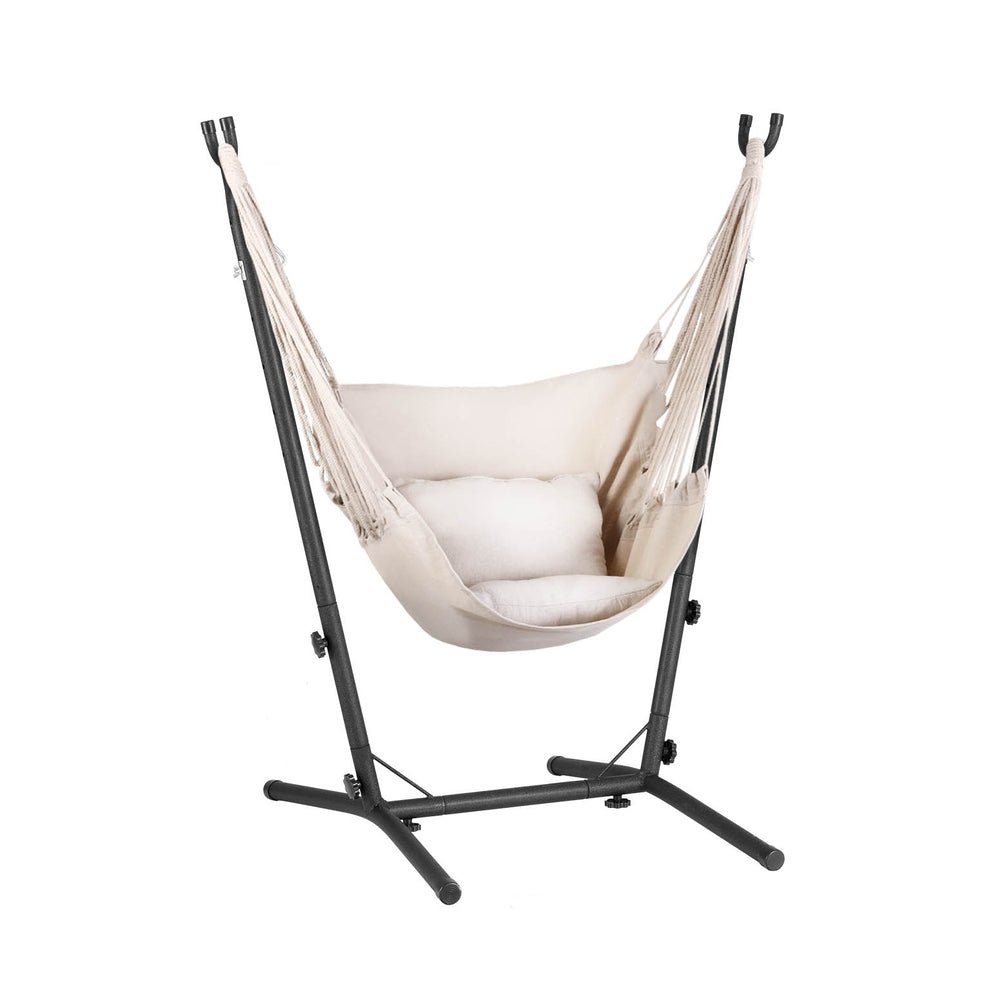 Hammock Chair Outdoor Camping Hanging with Stand Cream - Home & Garden > Hammocks - Rivercity House & Home Co. (ABN 18 642 972 209) - Affordable Modern Furniture Australia