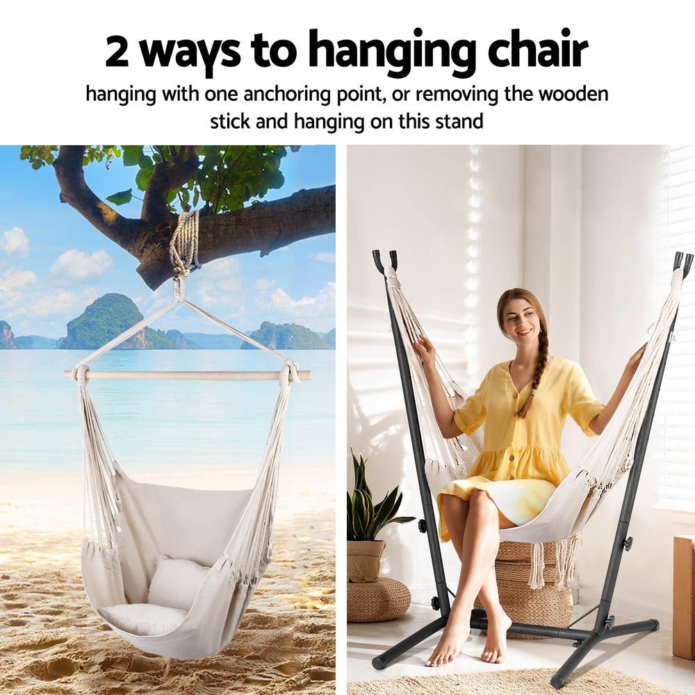 Hammock Chair Outdoor Camping Hanging with Stand Cream - Home & Garden > Hammocks - Rivercity House & Home Co. (ABN 18 642 972 209) - Affordable Modern Furniture Australia