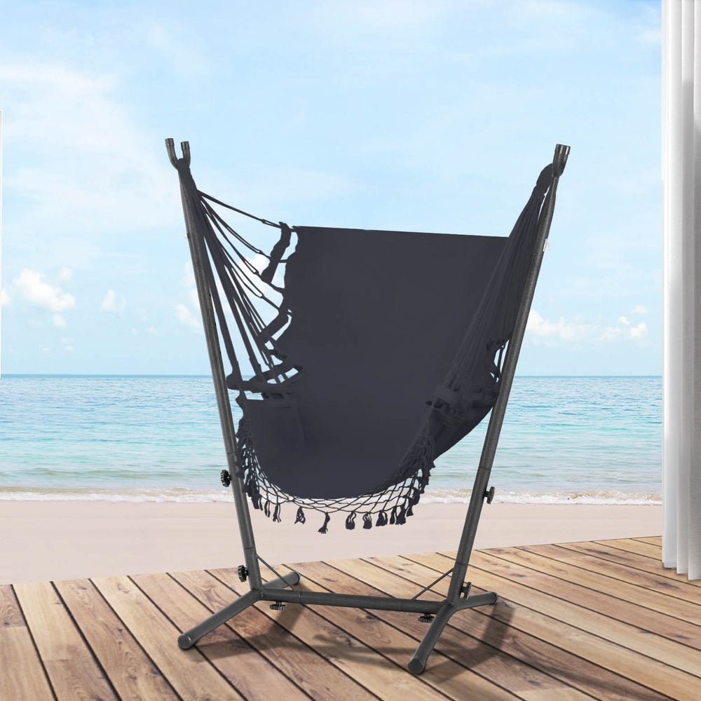 Hammock Chair Outdoor Camping Hanging with Stand Grey - Home & Garden > Hammocks - Rivercity House & Home Co. (ABN 18 642 972 209) - Affordable Modern Furniture Australia