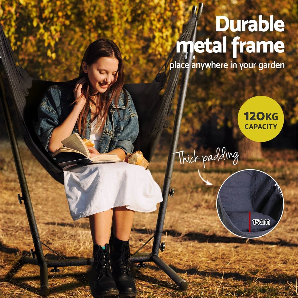 Hammock Chair Outdoor Camping Hanging with Stand Grey - Home & Garden > Hammocks - Rivercity House & Home Co. (ABN 18 642 972 209) - Affordable Modern Furniture Australia