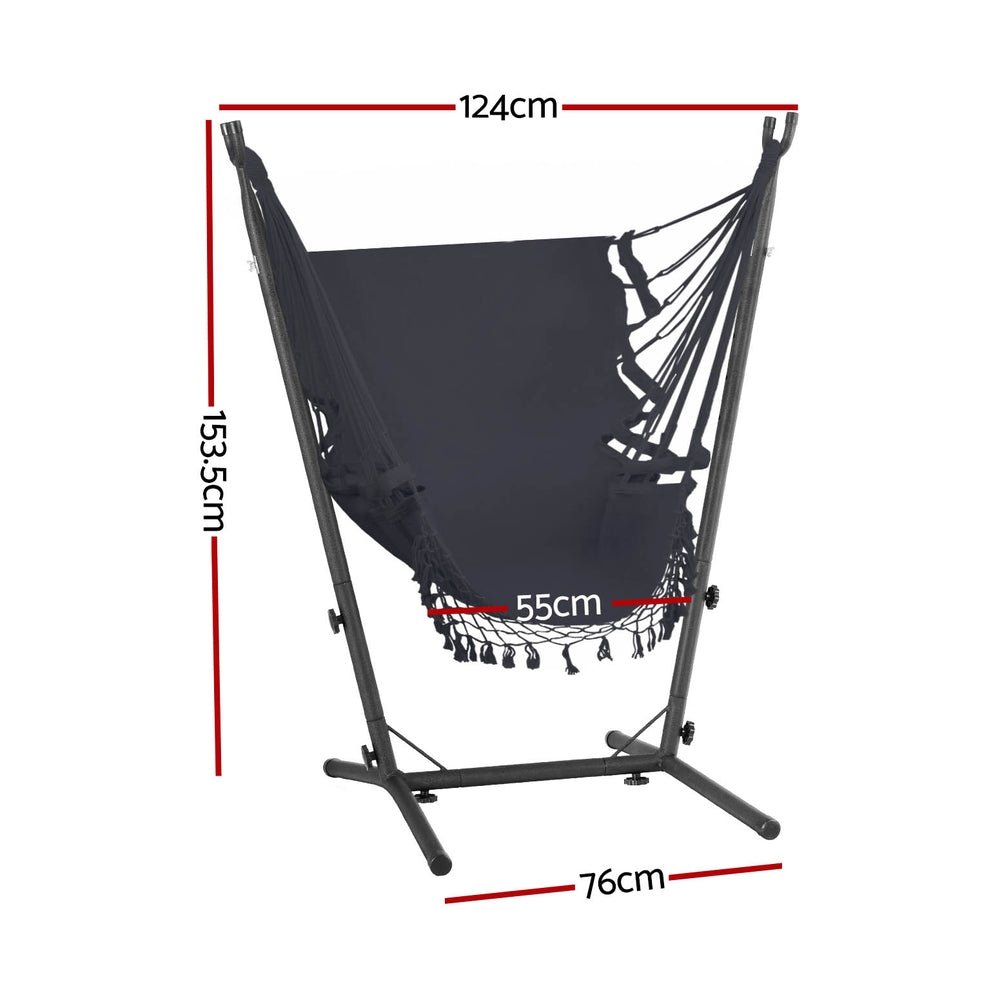 Hammock Chair Outdoor Camping Hanging with Stand Grey - Home & Garden > Hammocks - Rivercity House & Home Co. (ABN 18 642 972 209) - Affordable Modern Furniture Australia