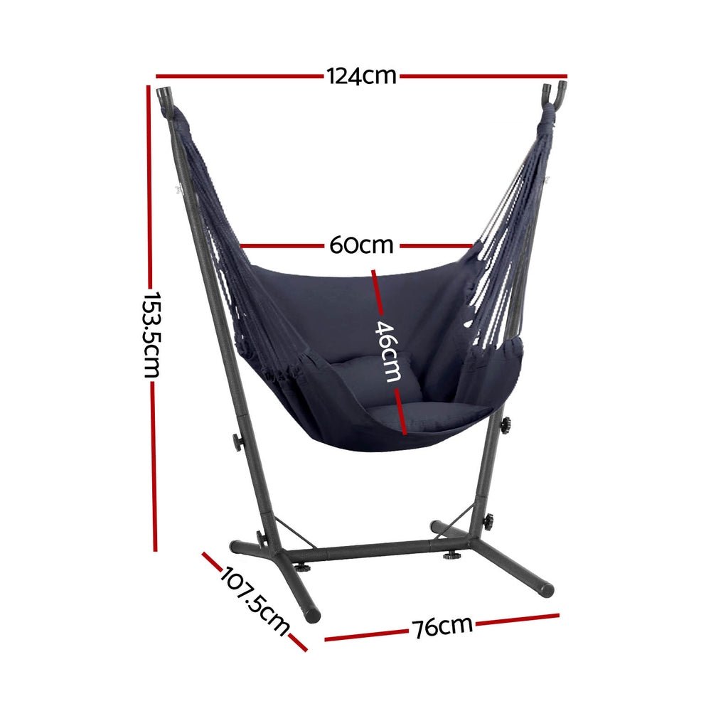Hammock Chair Outdoor Camping Hanging with Stand Grey - Home & Garden > Hammocks - Rivercity House & Home Co. (ABN 18 642 972 209) - Affordable Modern Furniture Australia