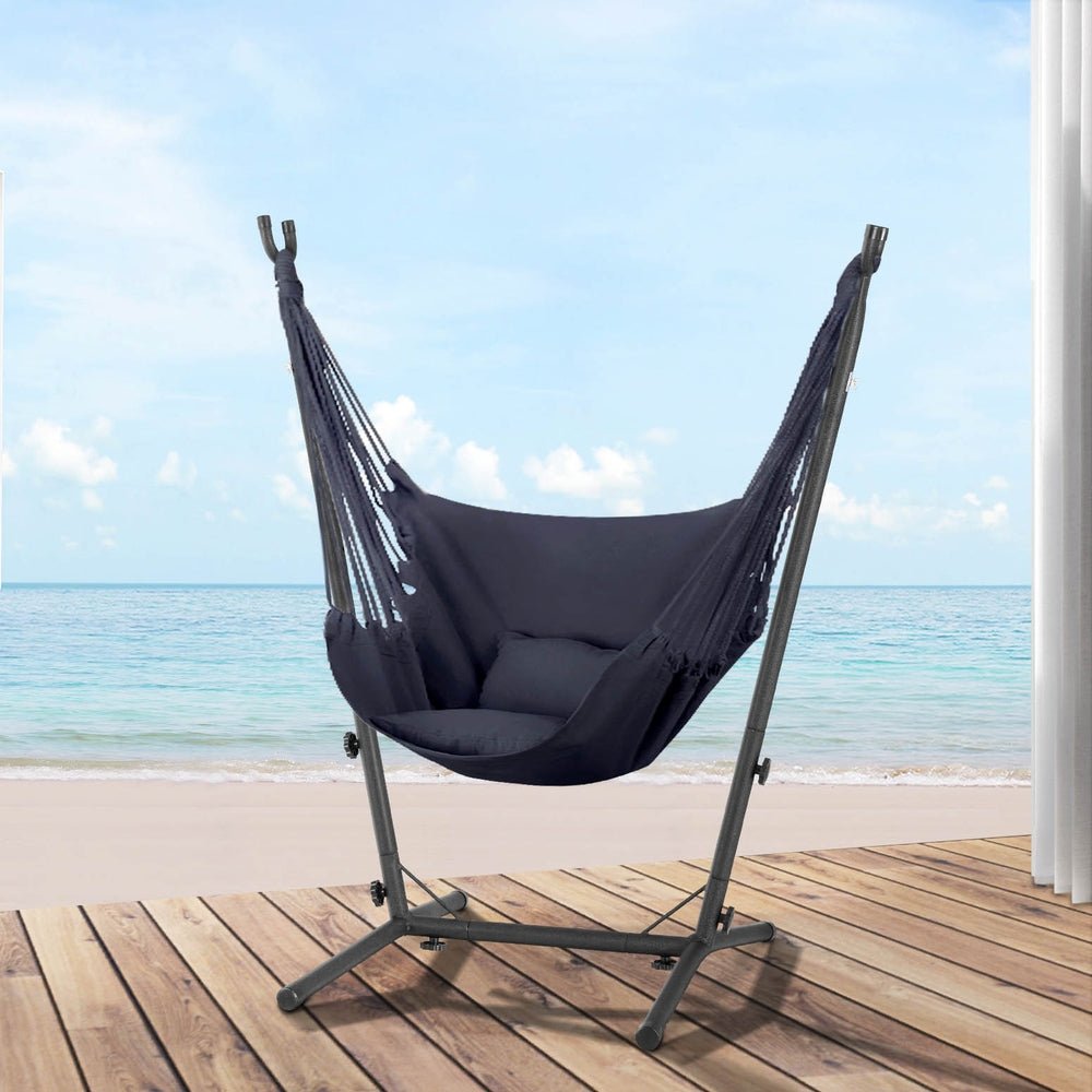 Hammock Chair Outdoor Camping Hanging with Stand Grey - Home & Garden > Hammocks - Rivercity House & Home Co. (ABN 18 642 972 209) - Affordable Modern Furniture Australia