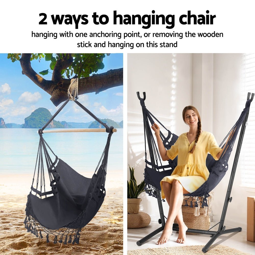 Hammock Chair Outdoor Camping Hanging with Stand Grey - Home & Garden > Hammocks - Rivercity House & Home Co. (ABN 18 642 972 209) - Affordable Modern Furniture Australia