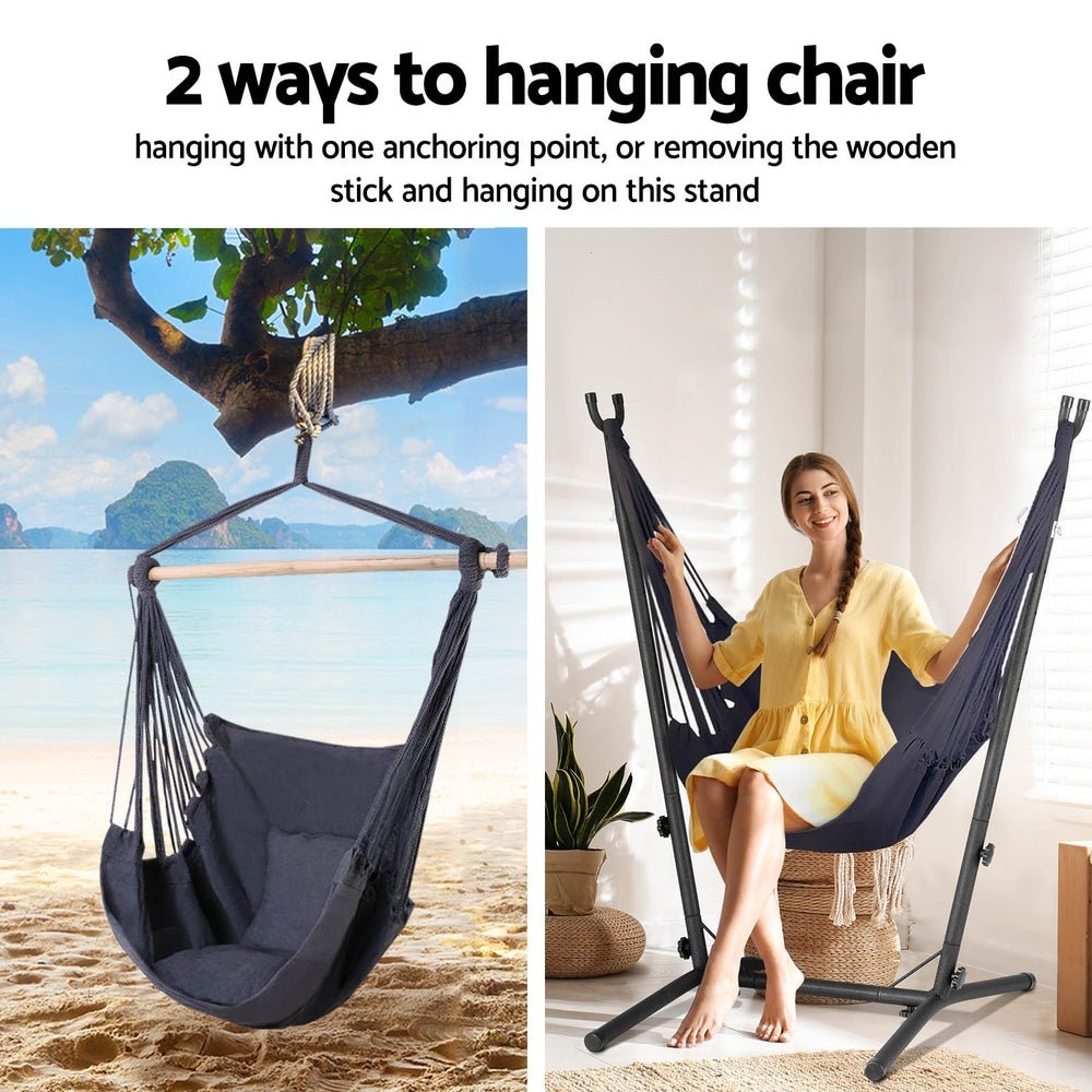Hammock Chair Outdoor Camping Hanging with Stand Grey - Home & Garden > Hammocks - Rivercity House & Home Co. (ABN 18 642 972 209) - Affordable Modern Furniture Australia
