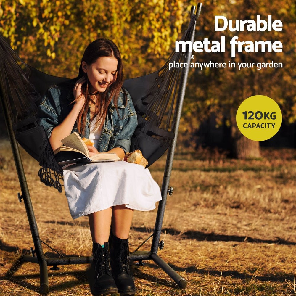 Hammock Chair Outdoor Camping Hanging with Stand Grey - Home & Garden > Hammocks - Rivercity House & Home Co. (ABN 18 642 972 209) - Affordable Modern Furniture Australia