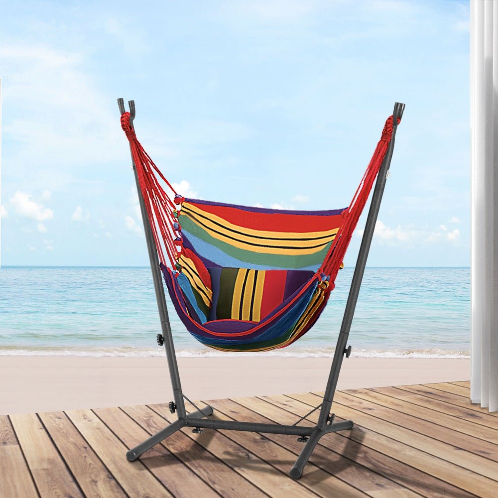 Hammock Chair Outdoor Camping Hanging with Stand Rainbow - Home & Garden > Hammocks - Rivercity House & Home Co. (ABN 18 642 972 209) - Affordable Modern Furniture Australia