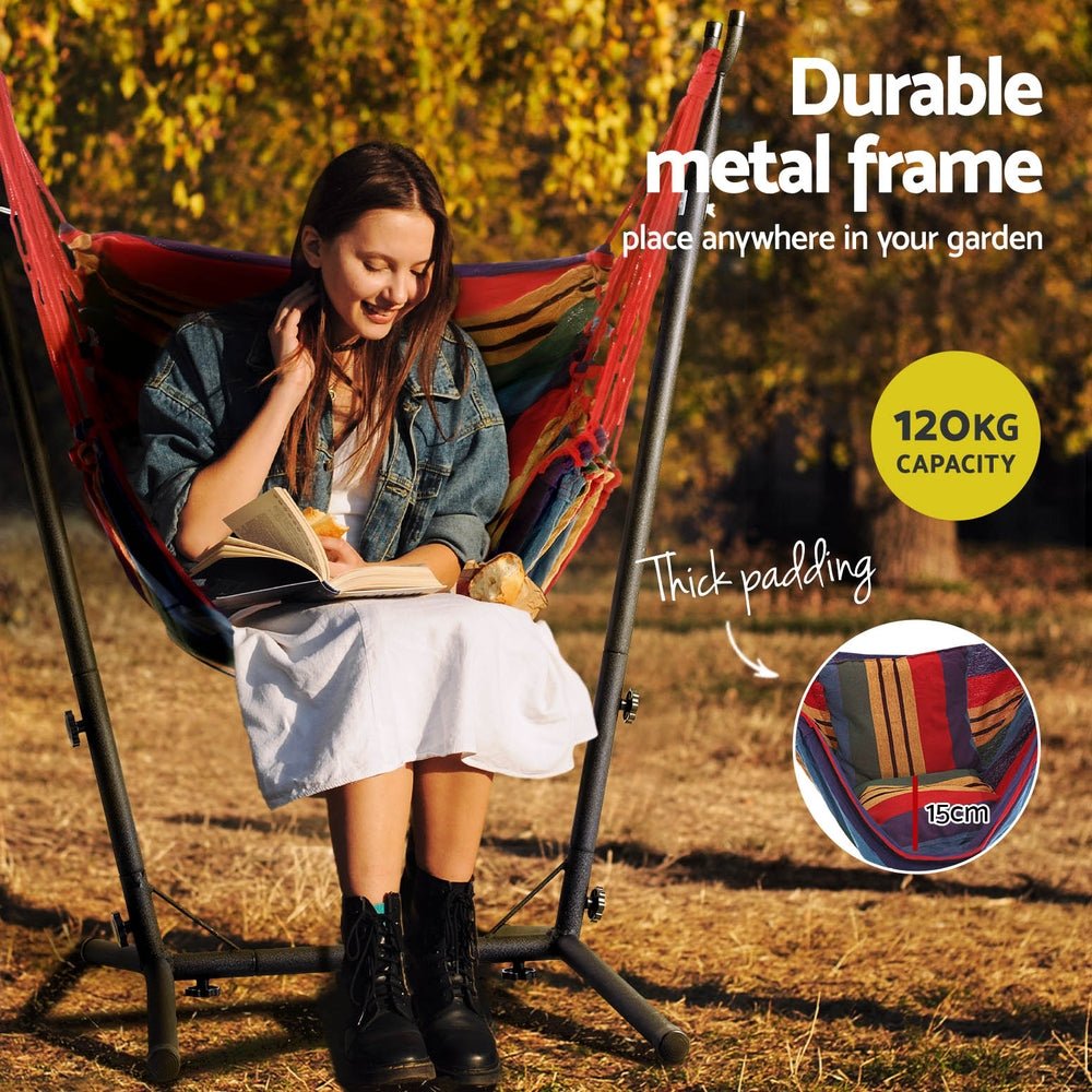 Hammock Chair Outdoor Camping Hanging with Stand Rainbow - Home & Garden > Hammocks - Rivercity House & Home Co. (ABN 18 642 972 209) - Affordable Modern Furniture Australia