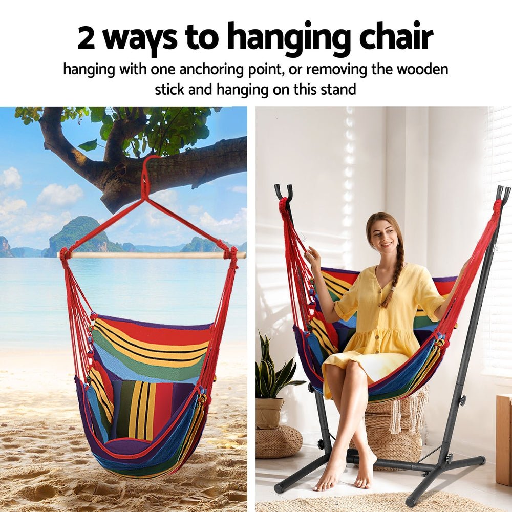 Hammock Chair Outdoor Camping Hanging with Stand Rainbow - Home & Garden > Hammocks - Rivercity House & Home Co. (ABN 18 642 972 209) - Affordable Modern Furniture Australia