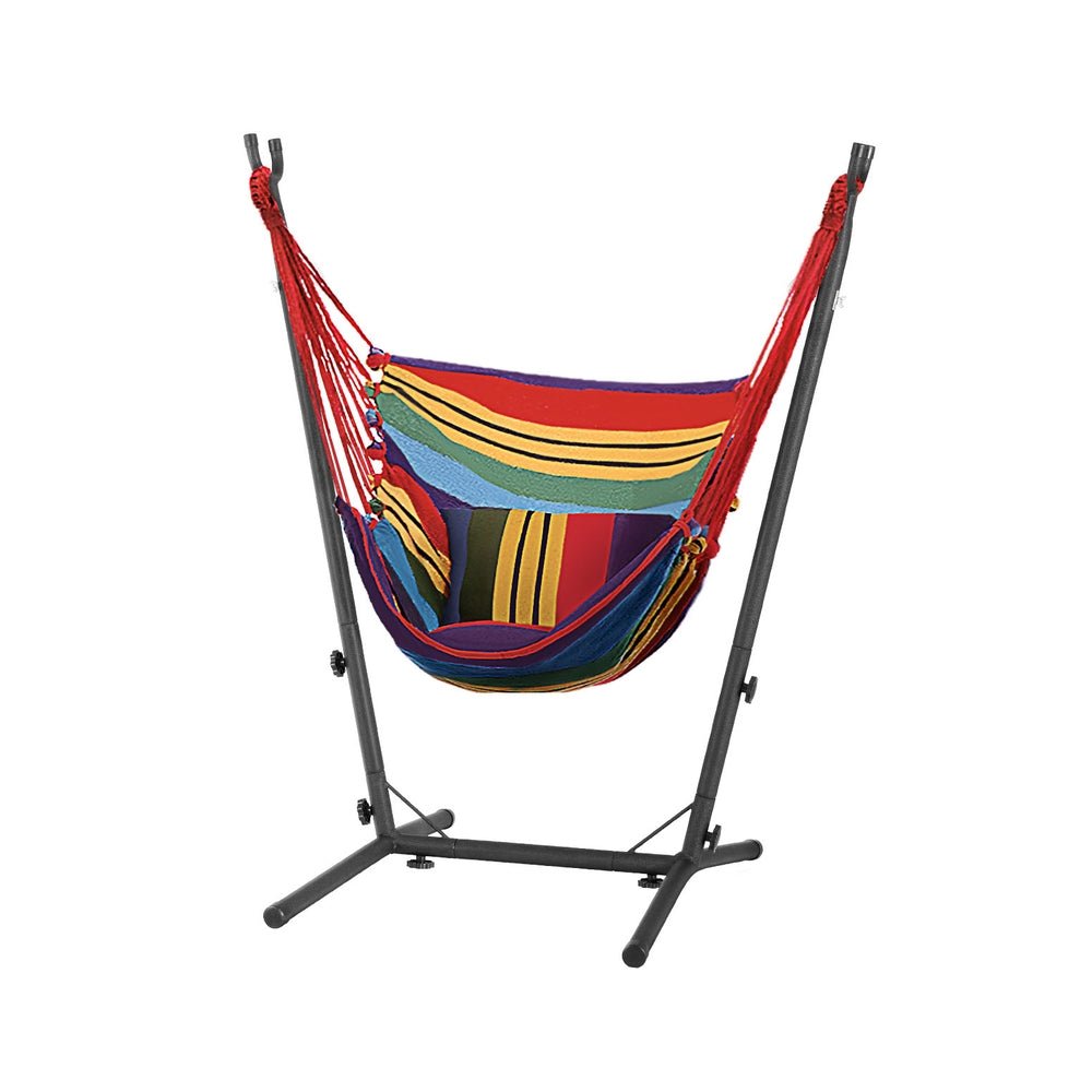 Hammock Chair Outdoor Camping Hanging with Stand Rainbow - Home & Garden > Hammocks - Rivercity House & Home Co. (ABN 18 642 972 209) - Affordable Modern Furniture Australia