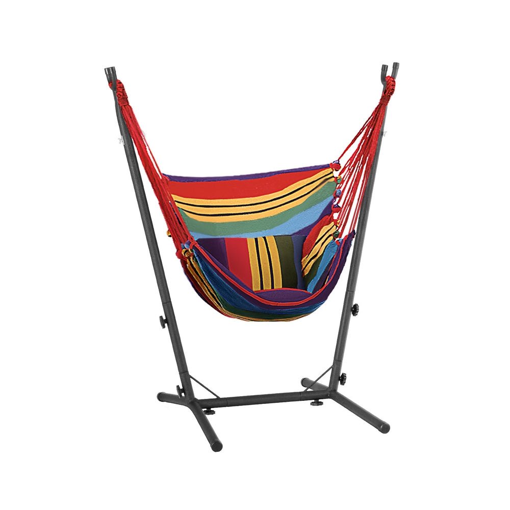 Hammock Chair Outdoor Camping Hanging with Stand Rainbow - Home & Garden > Hammocks - Rivercity House & Home Co. (ABN 18 642 972 209) - Affordable Modern Furniture Australia