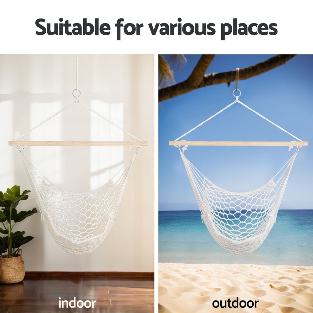 Hammock Chair Outdoor Hanging Camping Mesh Indoor Cream - Home & Garden > Hammocks > Hammocks & Accessories - Rivercity House & Home Co. (ABN 18 642 972 209) - Affordable Modern Furniture Australia