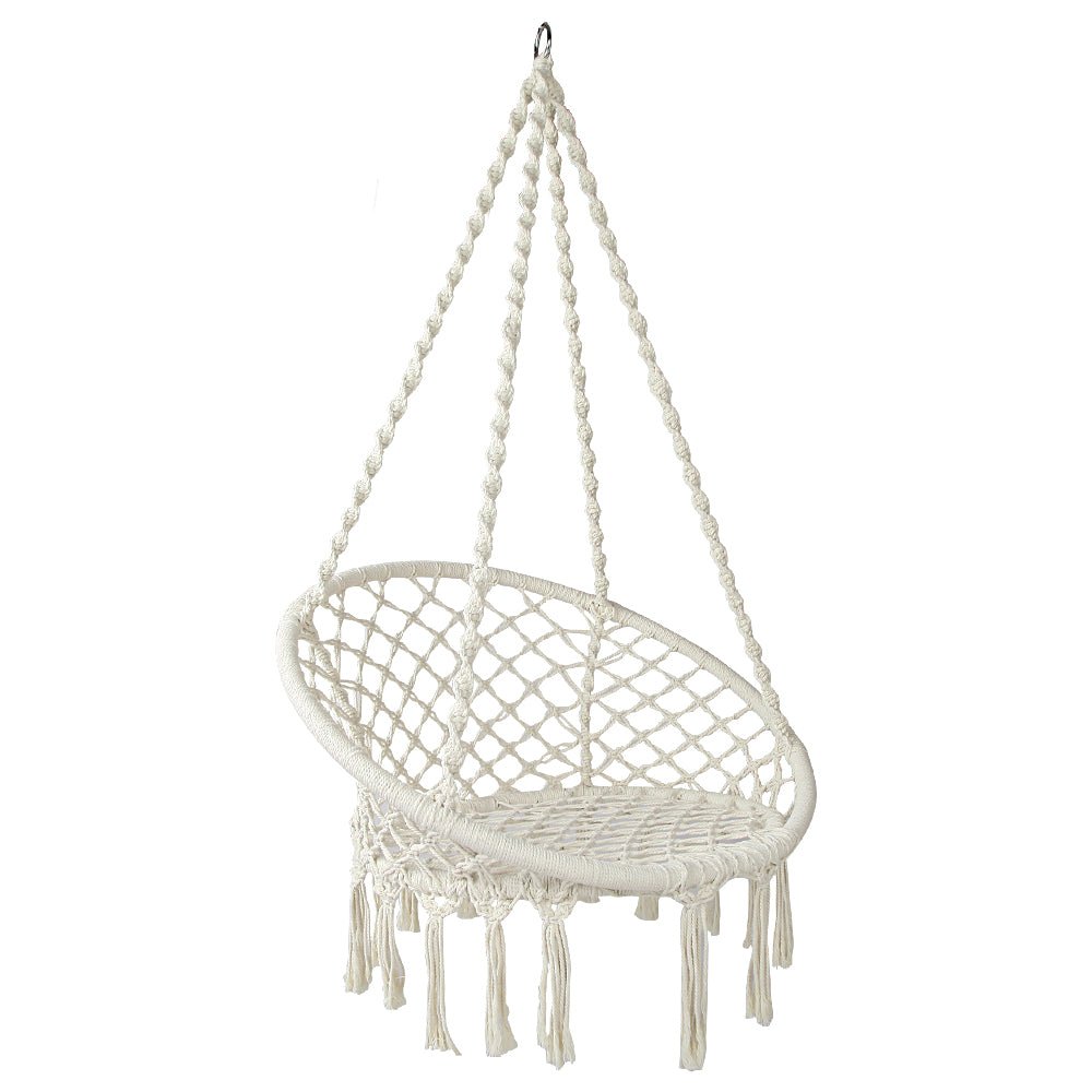 Hammock Chair Outdoor Hanging Macrame Cotton Indoor Cream - Home & Garden > Hammocks > Hammocks & Accessories - Rivercity House & Home Co. (ABN 18 642 972 209) - Affordable Modern Furniture Australia