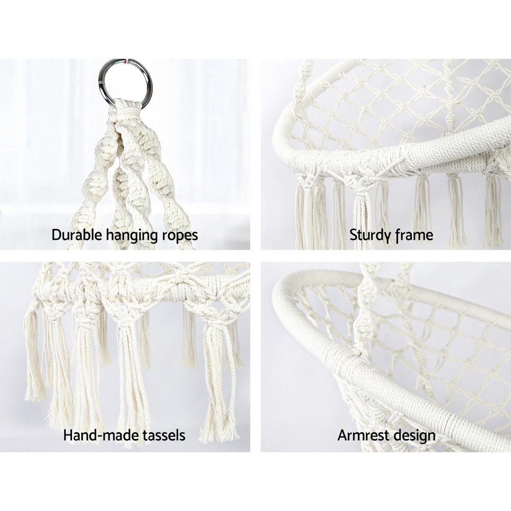 Hammock Chair Outdoor Hanging Macrame Cotton Indoor Cream - Home & Garden > Hammocks > Hammocks & Accessories - Rivercity House & Home Co. (ABN 18 642 972 209) - Affordable Modern Furniture Australia