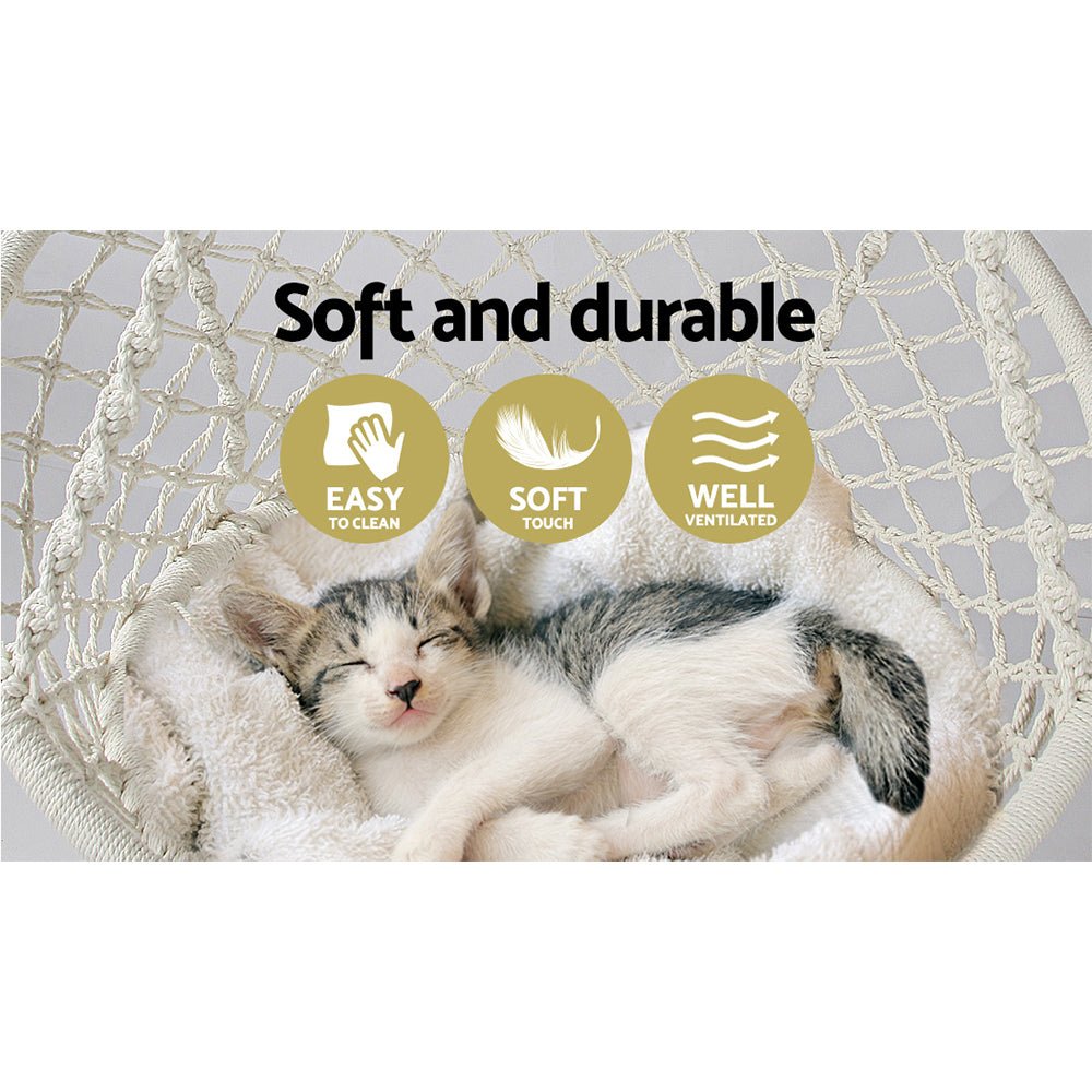 Hammock Chair Outdoor Hanging Macrame Cotton Indoor Cream - Home & Garden > Hammocks > Hammocks & Accessories - Rivercity House & Home Co. (ABN 18 642 972 209) - Affordable Modern Furniture Australia