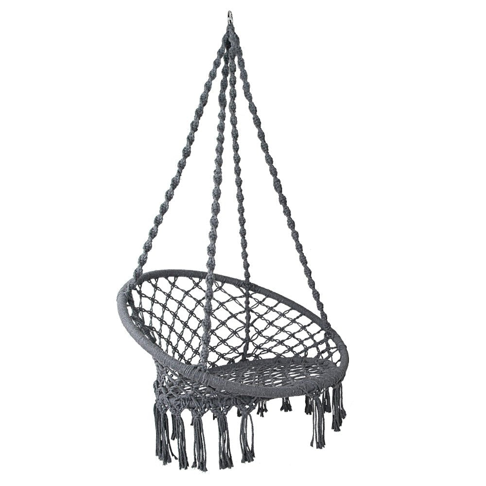Hammock Chair Outdoor Hanging Macrame Cotton Indoor Grey - Home & Garden > Hammocks > Hammocks & Accessories - Rivercity House & Home Co. (ABN 18 642 972 209) - Affordable Modern Furniture Australia