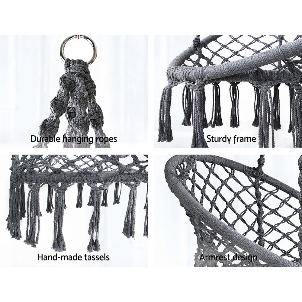 Hammock Chair Outdoor Hanging Macrame Cotton Indoor Grey - Home & Garden > Hammocks > Hammocks & Accessories - Rivercity House & Home Co. (ABN 18 642 972 209) - Affordable Modern Furniture Australia