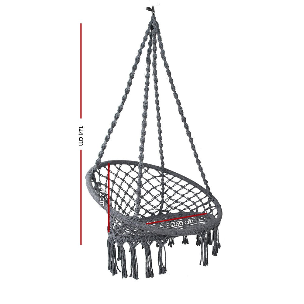 Hammock Chair Outdoor Hanging Macrame Cotton Indoor Grey - Home & Garden > Hammocks > Hammocks & Accessories - Rivercity House & Home Co. (ABN 18 642 972 209) - Affordable Modern Furniture Australia
