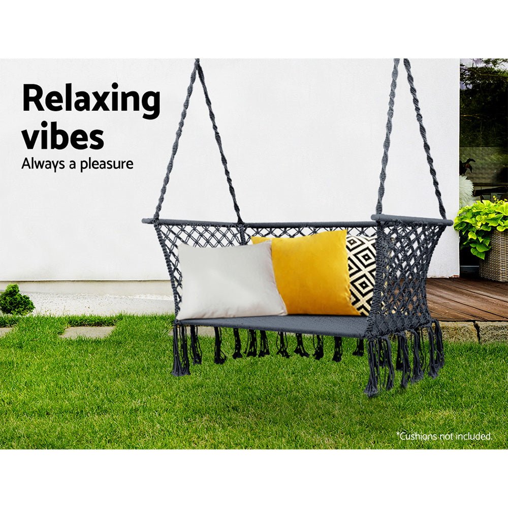 Hammock Chair Outdoor Portable Camping Hammocks 2 Person Grey - Furniture > Outdoor > Outdoor Chairs - Rivercity House & Home Co. (ABN 18 642 972 209) - Affordable Modern Furniture Australia
