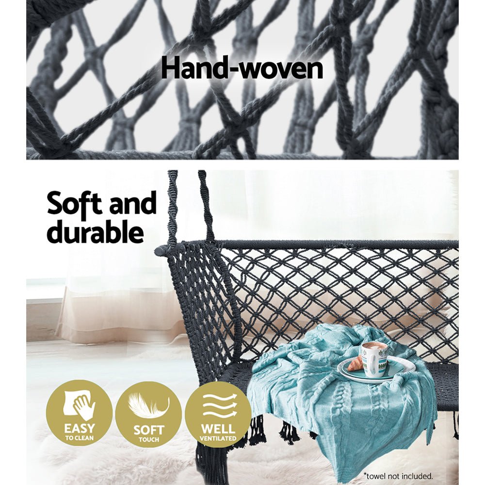 Hammock Chair Outdoor Portable Camping Hammocks 2 Person Grey - Furniture > Outdoor > Outdoor Chairs - Rivercity House & Home Co. (ABN 18 642 972 209) - Affordable Modern Furniture Australia