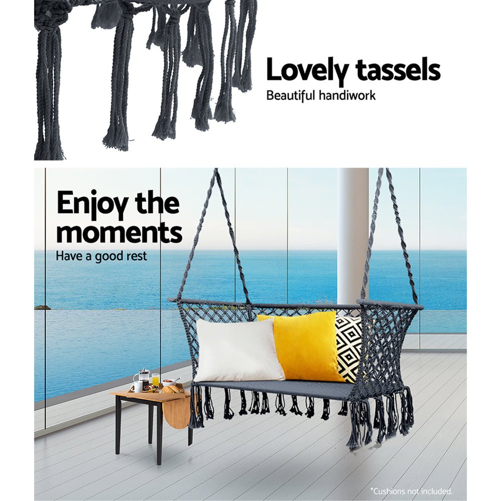 Hammock Chair Outdoor Portable Camping Hammocks 2 Person Grey - Furniture > Outdoor > Outdoor Chairs - Rivercity House & Home Co. (ABN 18 642 972 209) - Affordable Modern Furniture Australia