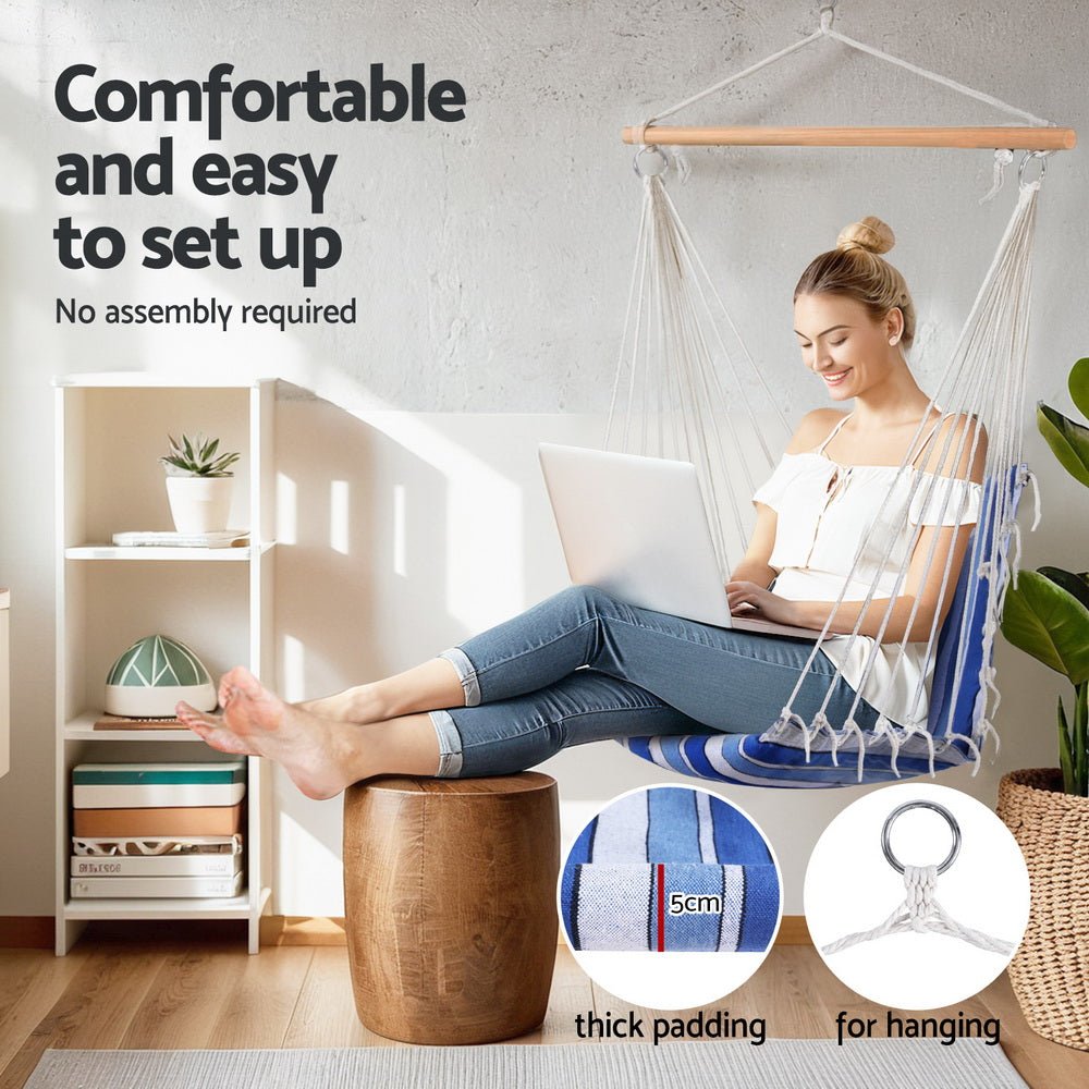 Hammock Chair Swing Camping Blue - Home & Garden > Hammocks > Hammocks & Accessories - Rivercity House & Home Co. (ABN 18 642 972 209) - Affordable Modern Furniture Australia