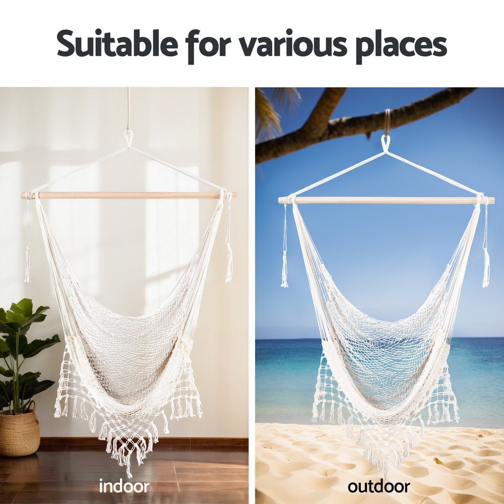 Hammock Chair Swing Camping Mesh Cream - Home & Garden > Hammocks > Hammocks & Accessories - Rivercity House & Home Co. (ABN 18 642 972 209) - Affordable Modern Furniture Australia