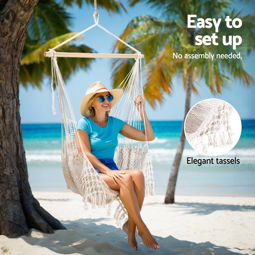 Hammock Chair Swing Camping Mesh Cream - Home & Garden > Hammocks > Hammocks & Accessories - Rivercity House & Home Co. (ABN 18 642 972 209) - Affordable Modern Furniture Australia
