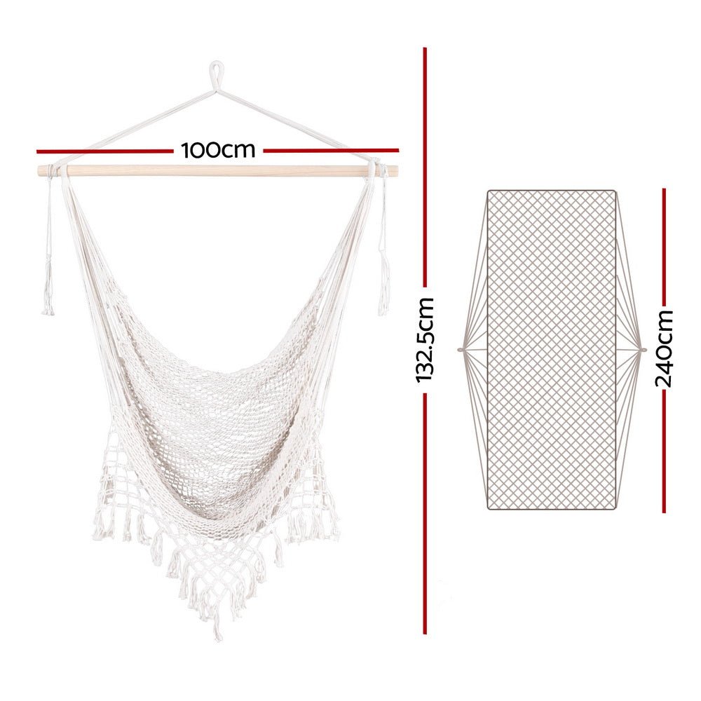 Hammock Chair Swing Camping Mesh Cream - Home & Garden > Hammocks > Hammocks & Accessories - Rivercity House & Home Co. (ABN 18 642 972 209) - Affordable Modern Furniture Australia