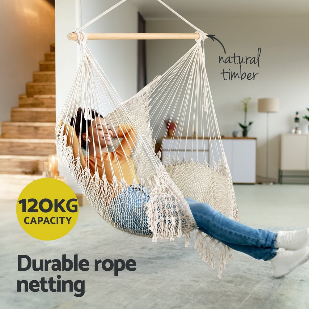 Hammock Chair Swing Camping Mesh Cream - Home & Garden > Hammocks > Hammocks & Accessories - Rivercity House & Home Co. (ABN 18 642 972 209) - Affordable Modern Furniture Australia