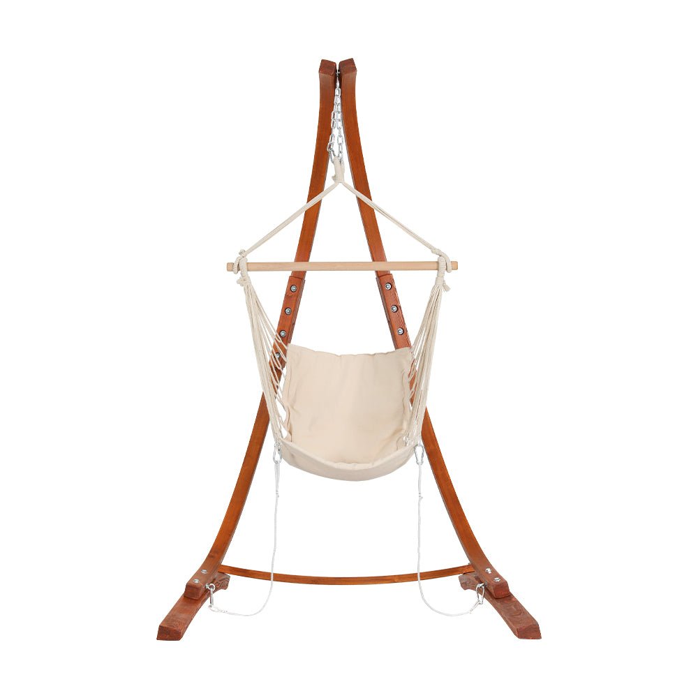 Hammock Chair Timber Outdoor Furniture Camping with Stand White - Furniture > Outdoor > Outdoor Chairs - Rivercity House & Home Co. (ABN 18 642 972 209) - Affordable Modern Furniture Australia