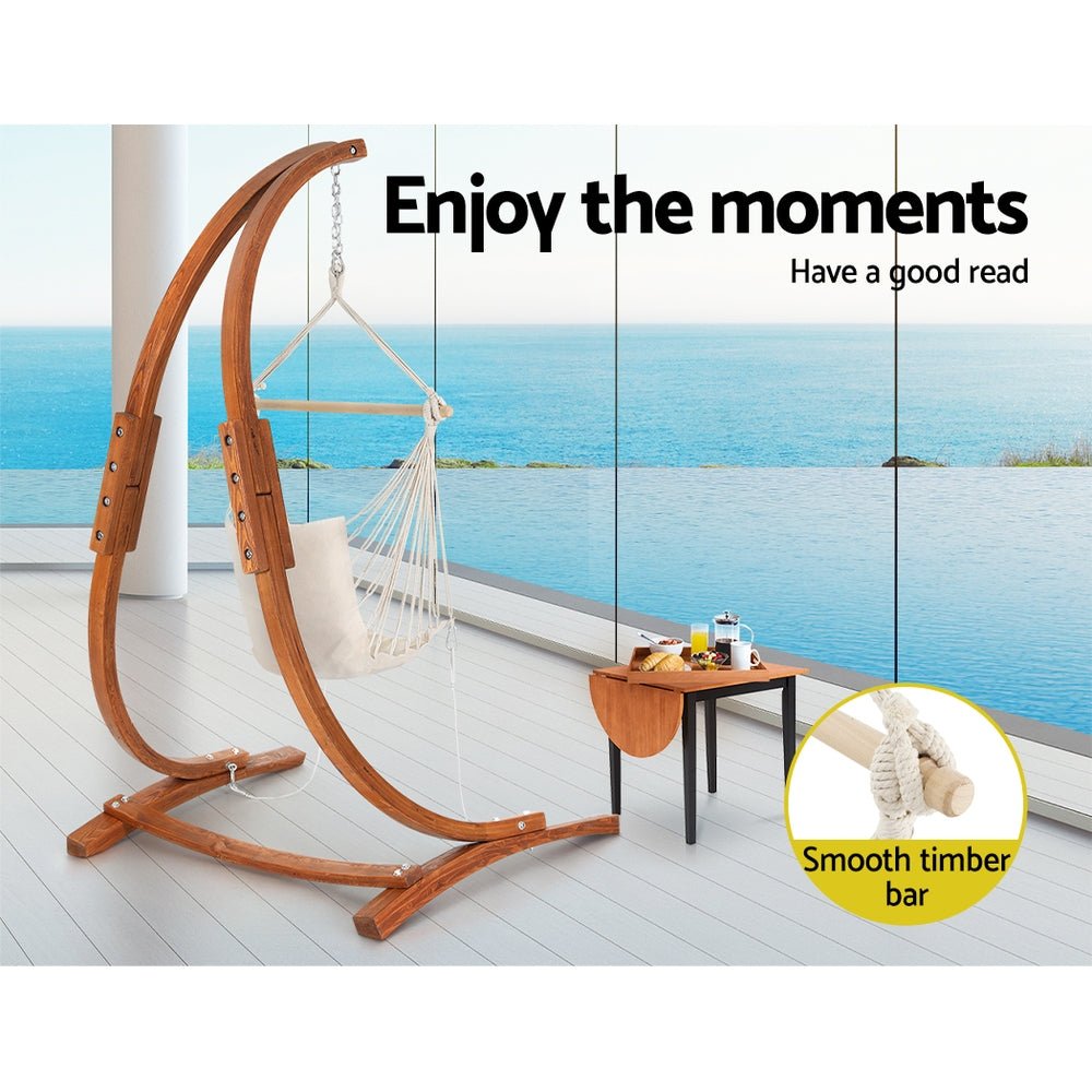 Hammock Chair Timber Outdoor Furniture Camping with Stand White - Furniture > Outdoor > Outdoor Chairs - Rivercity House & Home Co. (ABN 18 642 972 209) - Affordable Modern Furniture Australia