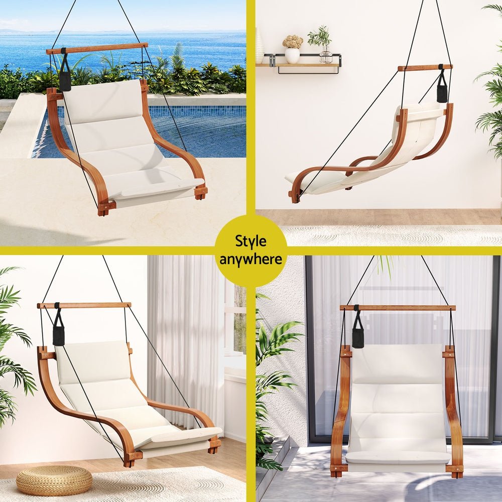 Hammock Chair Wooden Hanging Indoor Outdoor Lounge Patio - Furniture > Outdoor > Outdoor Chairs - Rivercity House & Home Co. (ABN 18 642 972 209) - Affordable Modern Furniture Australia