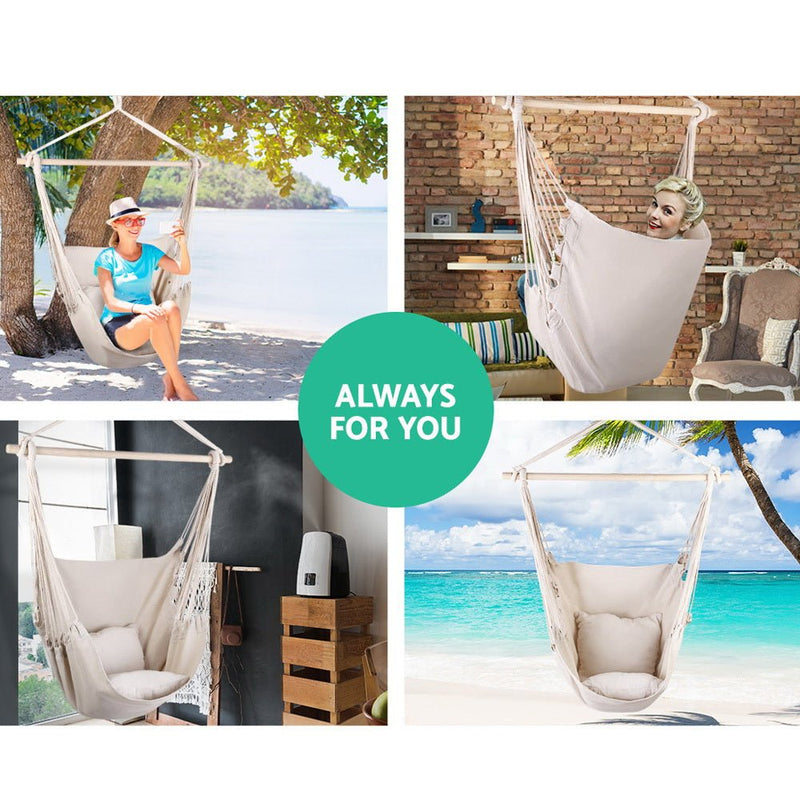 Hammock Swing Chair - Cream - Home & Garden > Hammocks - Rivercity House & Home Co. (ABN 18 642 972 209) - Affordable Modern Furniture Australia