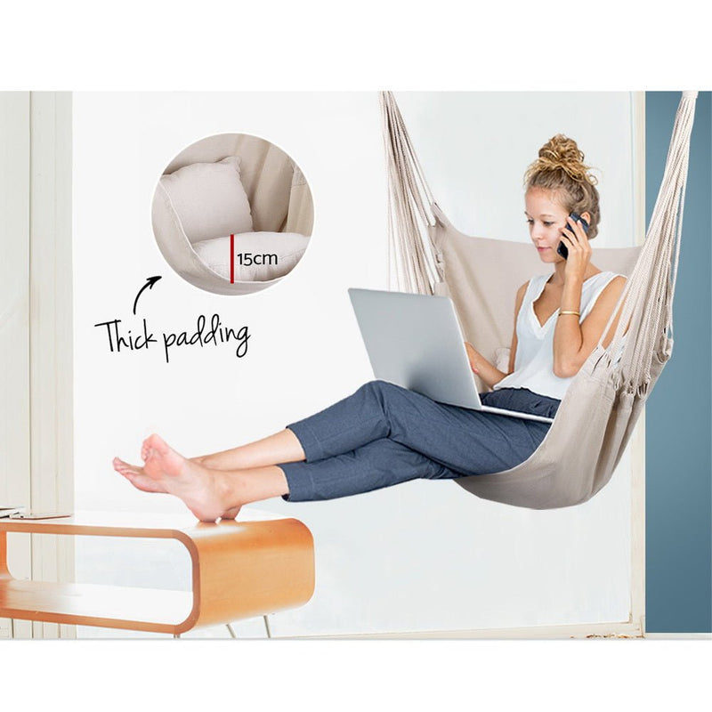 Hammock Swing Chair - Cream - Home & Garden > Hammocks - Rivercity House & Home Co. (ABN 18 642 972 209) - Affordable Modern Furniture Australia