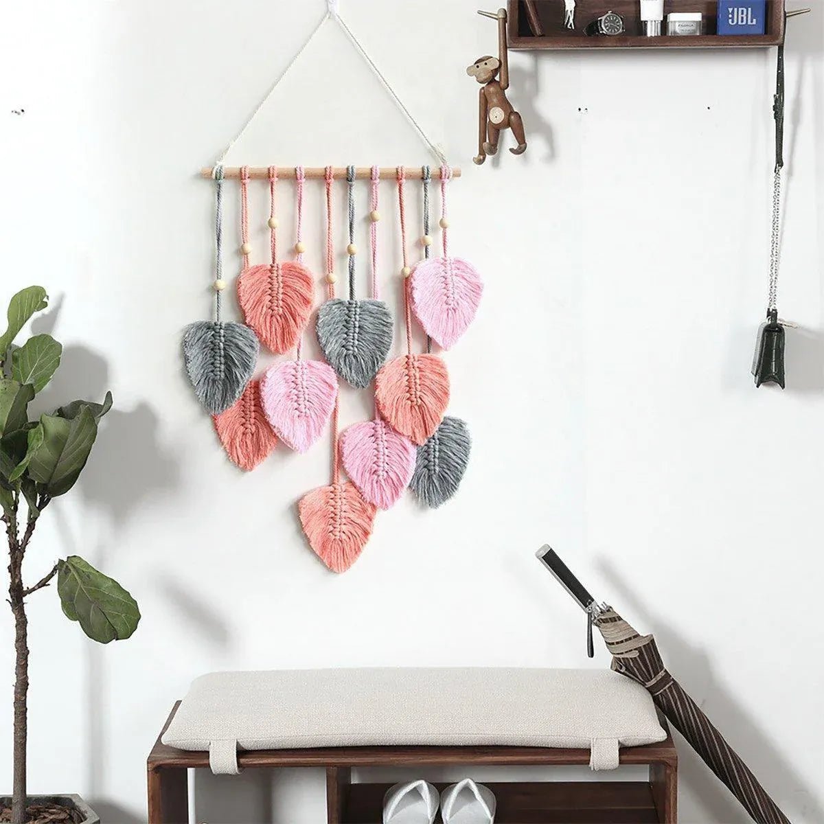 Handmade Braided Cotton Rope Leaf Wall Hanging Decoration - Pink - Home & Garden > Decor > Vases & Table Decor - Rivercity House & Home Co. (ABN 18 642 972 209) - Affordable Modern Furniture Australia