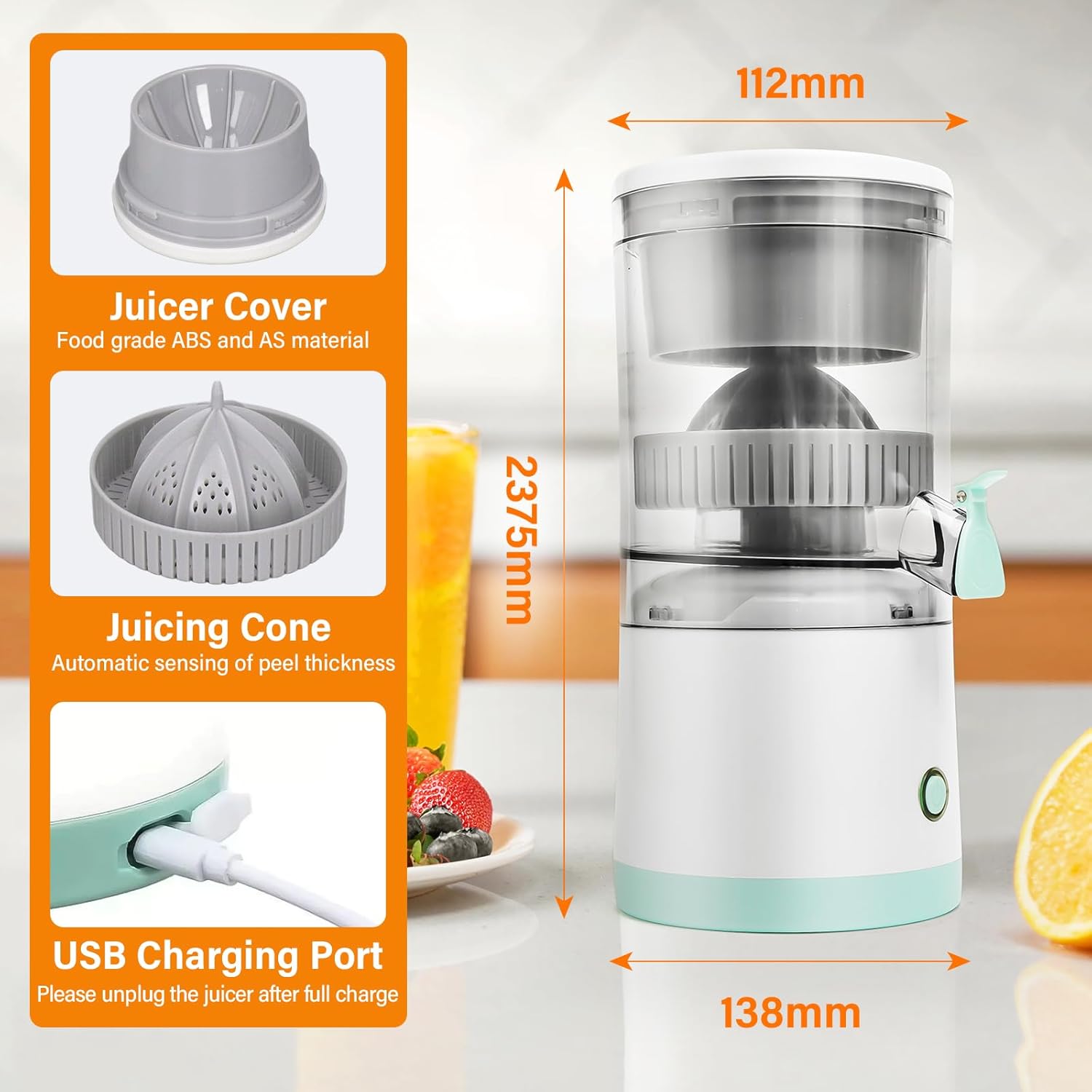 Hands - Free USB Rechargeable Electric Citrus Juicer Fruit Squeezer - White - Electronics > Back Up & Storage > USB Flash Drives - Rivercity House & Home Co. (ABN 18 642 972 209) - Affordable Modern Furniture Australia