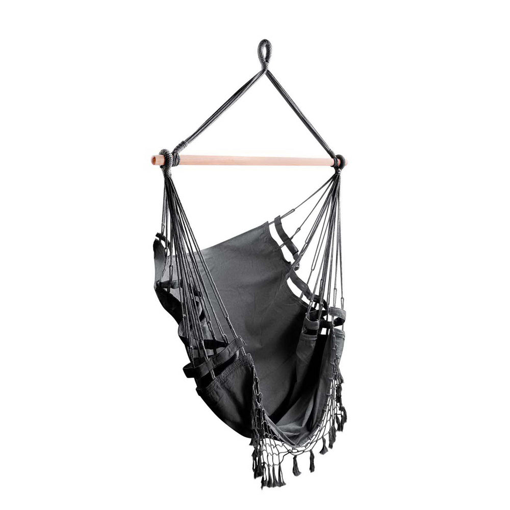Hanging Hammock Chair Outdoor Swing Hammocks Tassel Grey - Furniture > Outdoor > Outdoor Chairs - Rivercity House & Home Co. (ABN 18 642 972 209) - Affordable Modern Furniture Australia