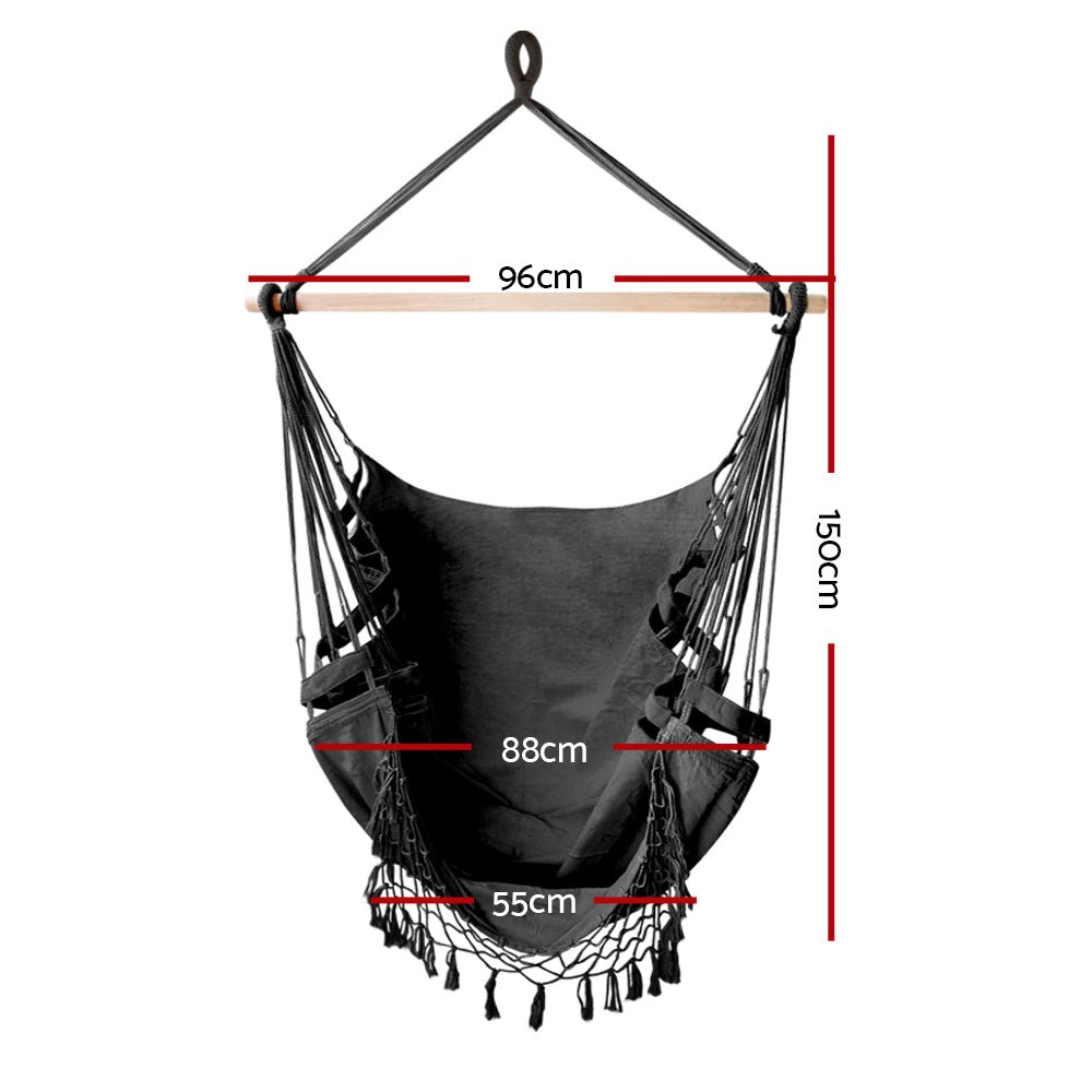 Hanging Hammock Chair Outdoor Swing Hammocks Tassel Grey - Furniture > Outdoor > Outdoor Chairs - Rivercity House & Home Co. (ABN 18 642 972 209) - Affordable Modern Furniture Australia