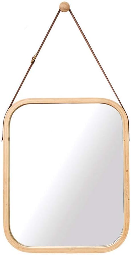 Hanging Wall Mirror 40x33 cm with Bamboo Frame and Adjustable Leather Strap - Natural - Home & Garden > Decor > Mirrors - Rivercity House & Home Co. (ABN 18 642 972 209) - Affordable Modern Furniture Australia
