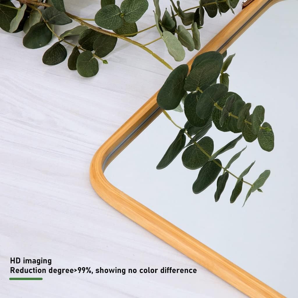 Hanging Wall Mirror 40x33 cm with Bamboo Frame and Adjustable Leather Strap - Natural - Home & Garden > Decor > Mirrors - Rivercity House & Home Co. (ABN 18 642 972 209) - Affordable Modern Furniture Australia