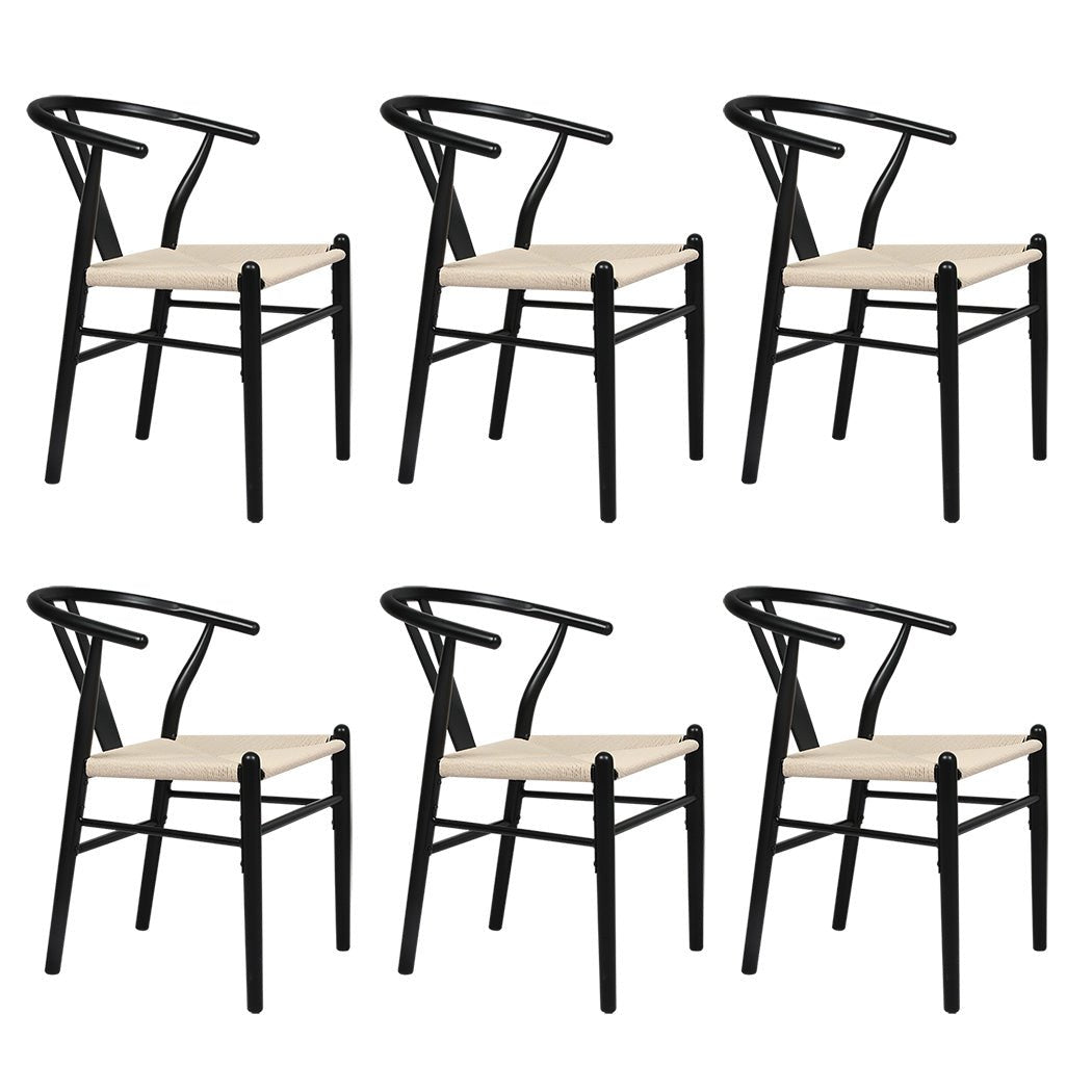 Hans Solid Wood Dining Chairs 6 - Pack with Rattan Seat - Black - Rivercity House & Home Co. (ABN 18 642 972 209) - Affordable Modern Furniture Australia