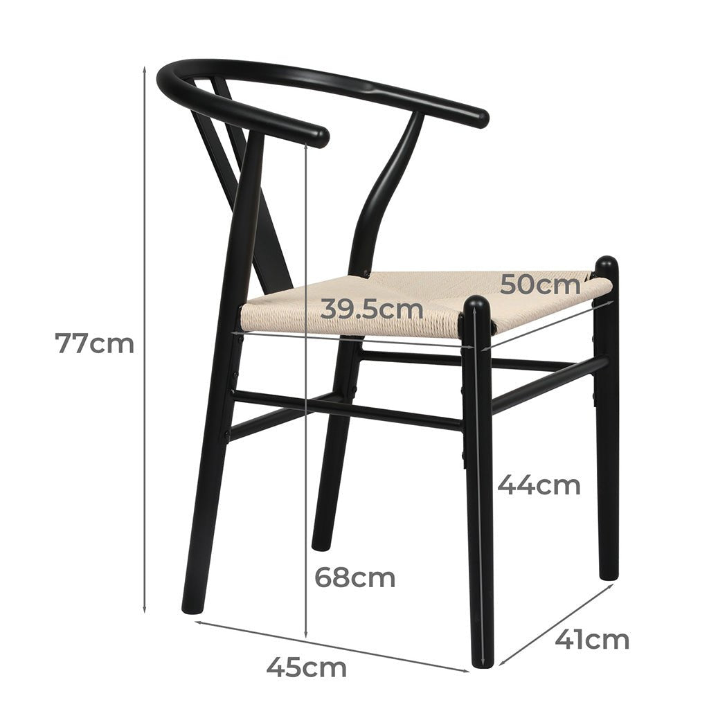 Hans Solid Wood Dining Chairs 6 - Pack with Rattan Seat - Black - Rivercity House & Home Co. (ABN 18 642 972 209) - Affordable Modern Furniture Australia